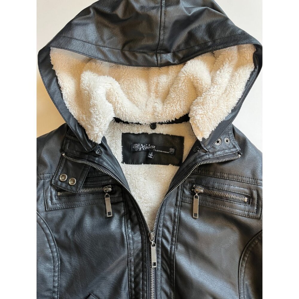 Faux leather sherpa-lined jacket